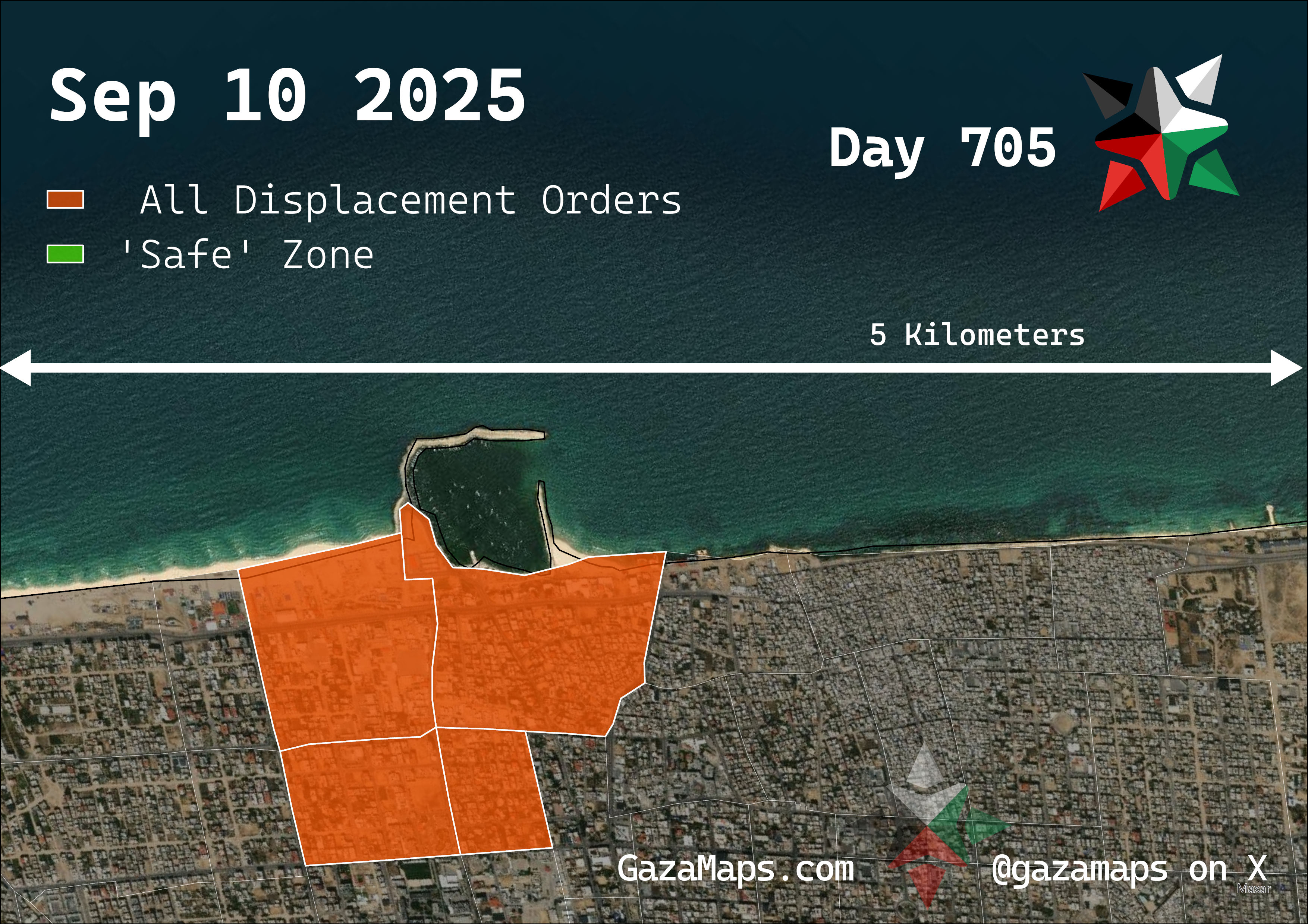 GazaMaps original map, based on IDF displacement order from 10 September 2025