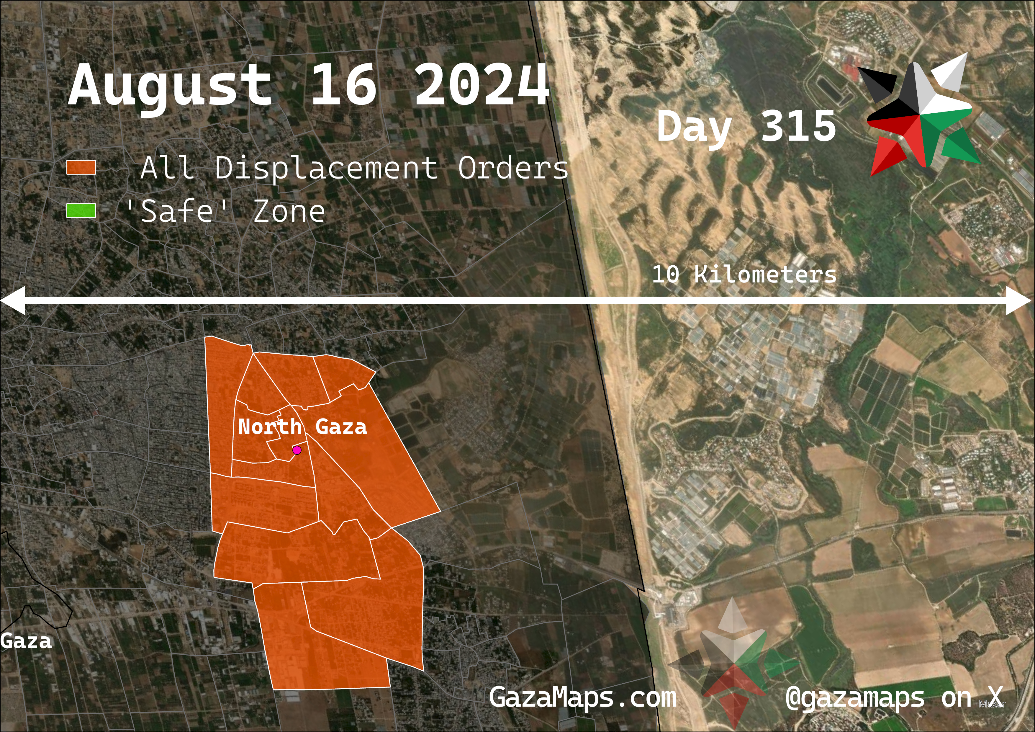 GazaMaps original map, based on IDF displacement order from 16 August 2024