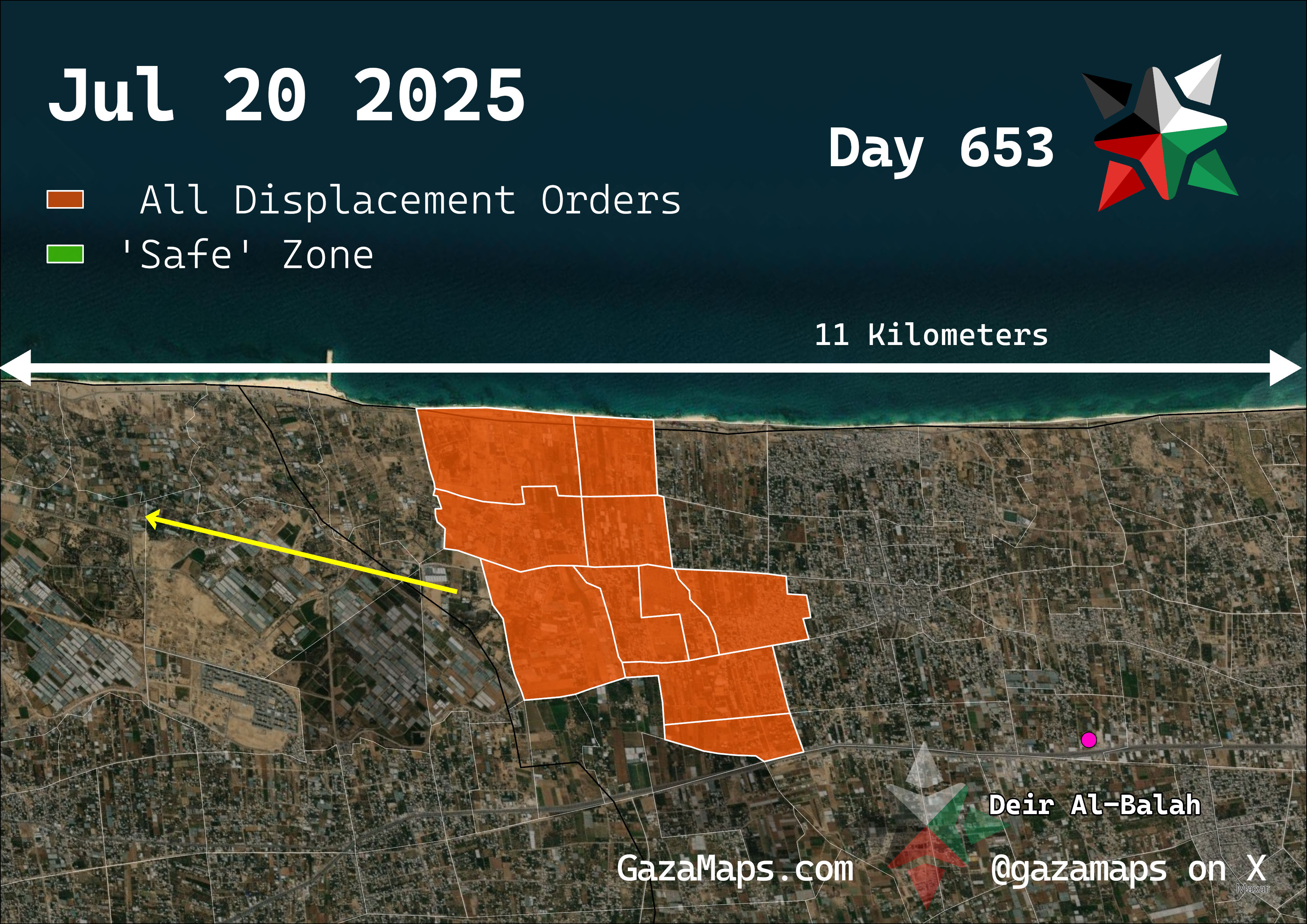 GazaMaps original map, based on IDF displacement order from 20 July 2025