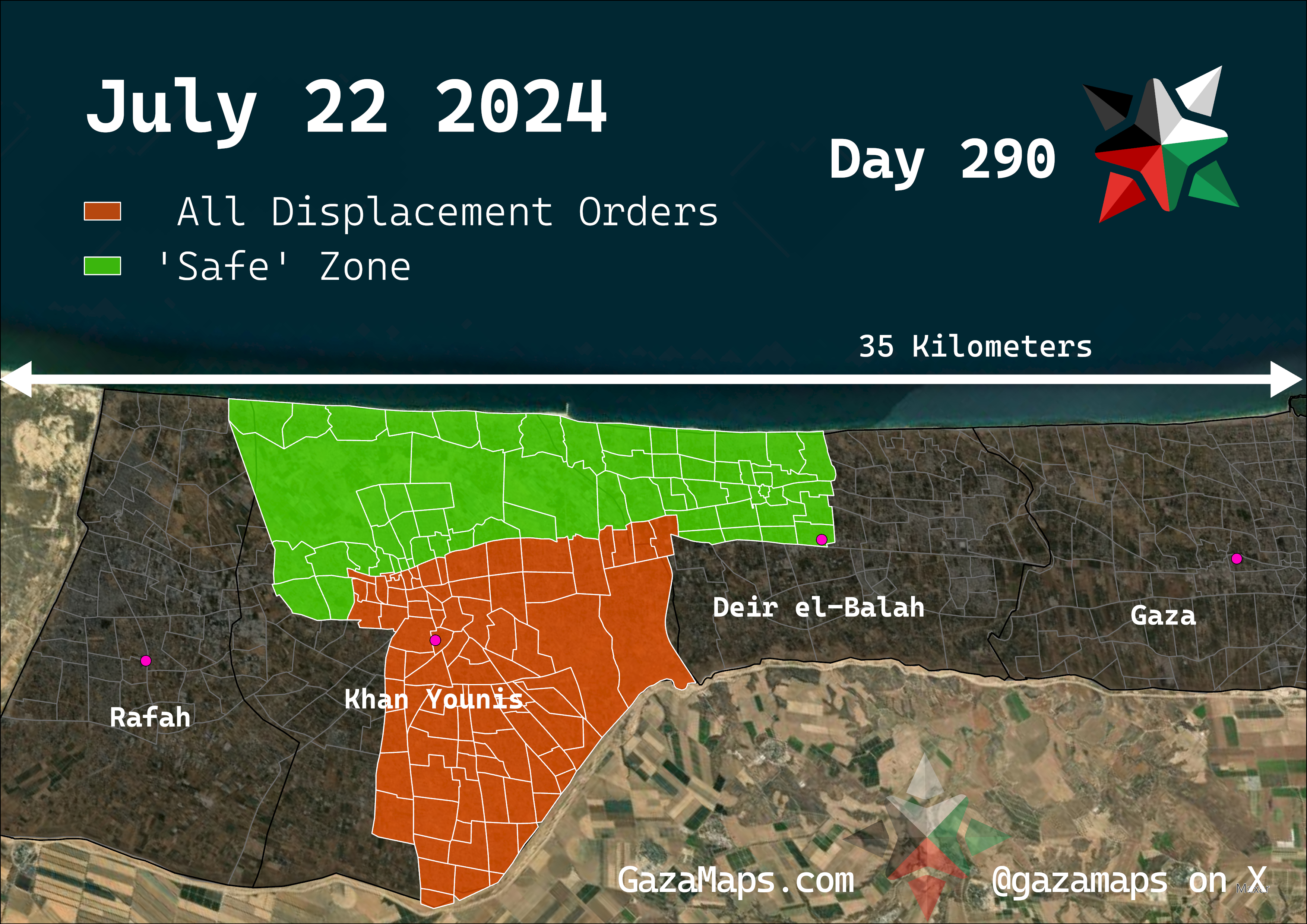 GazaMaps original map, based on IDF displacement order from 22 July 2024