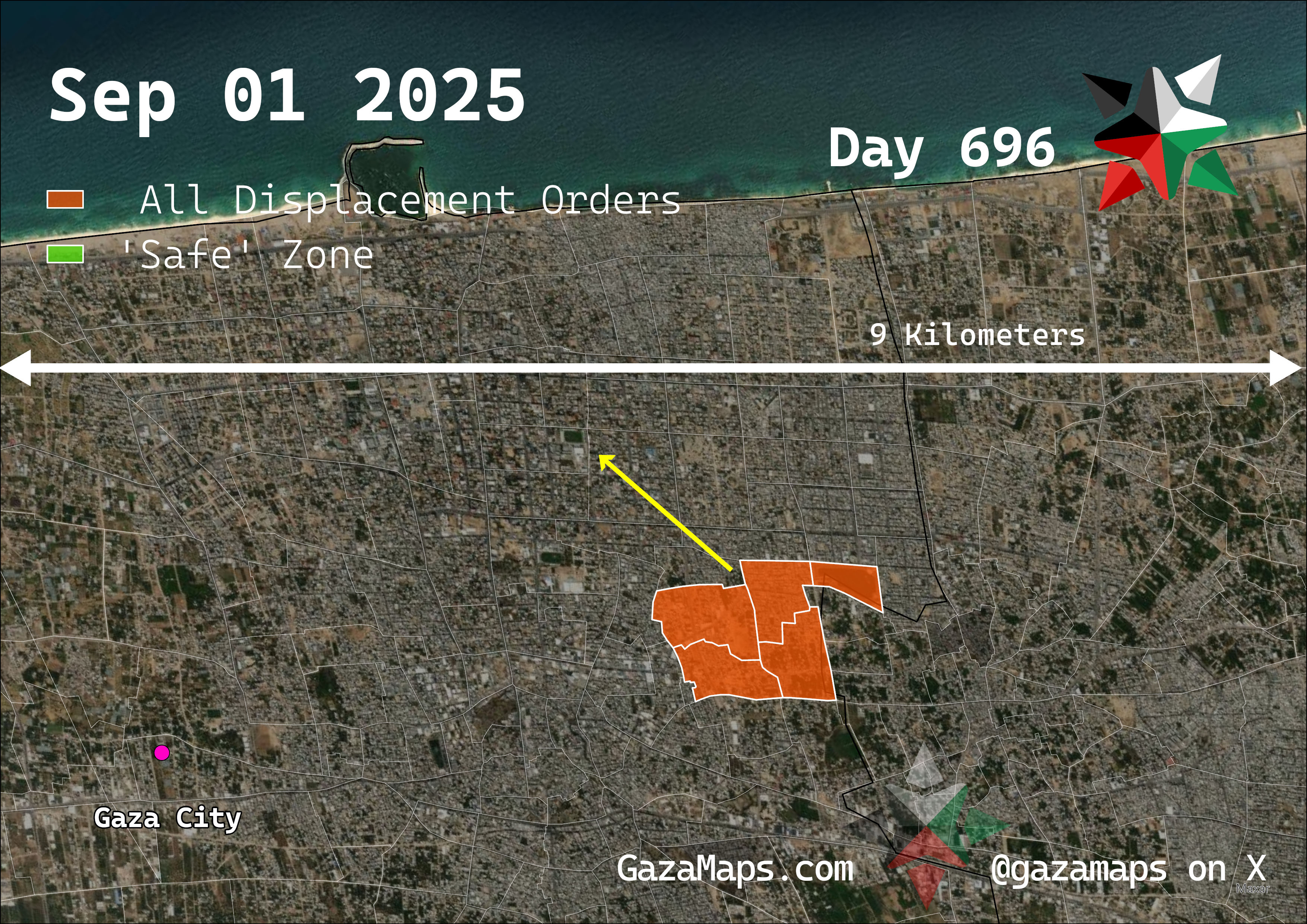 GazaMaps original map, based on IDF displacement order from 01 September 2025