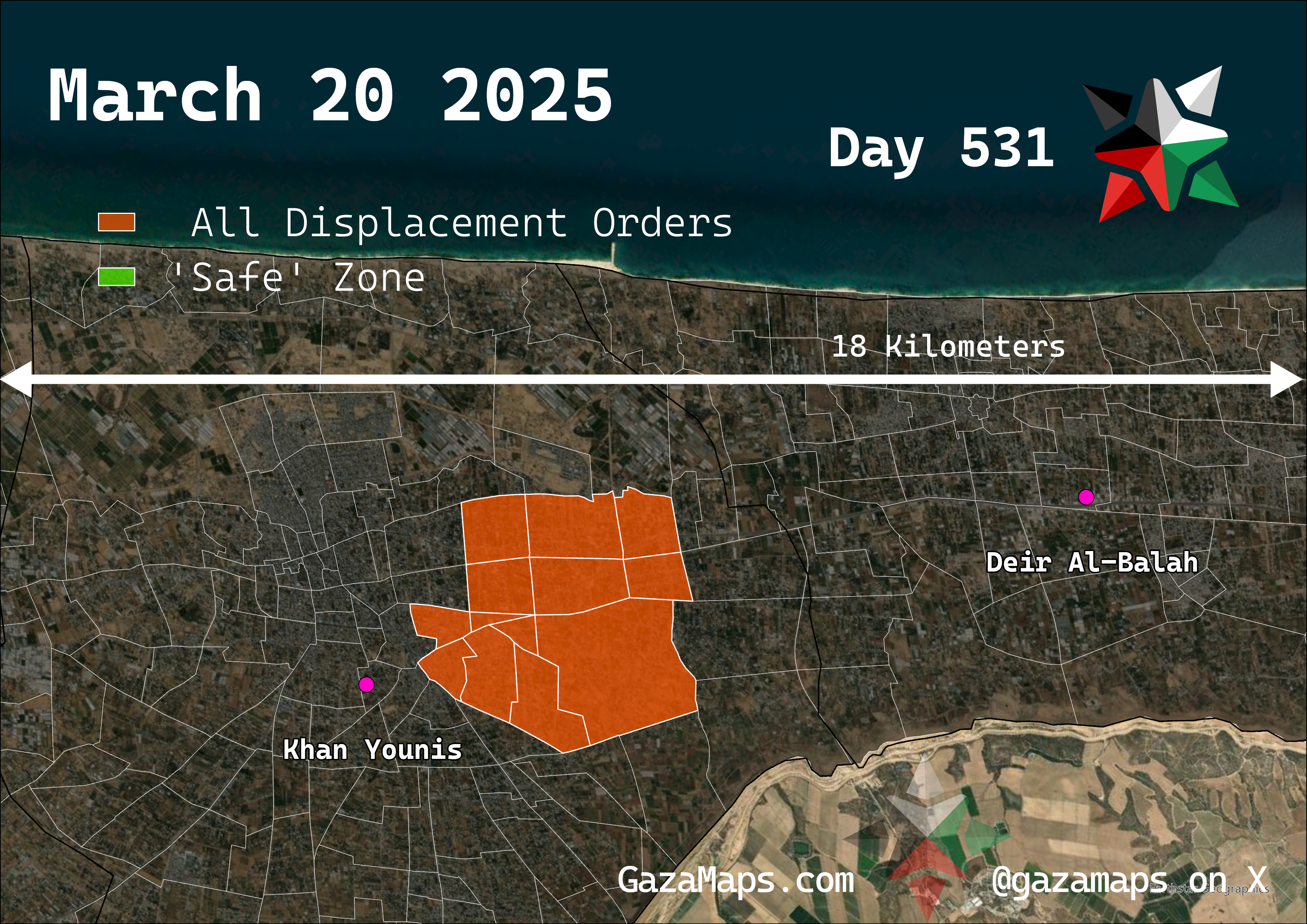 GazaMaps original map, based on IDF displacement order from 20 March 2025
