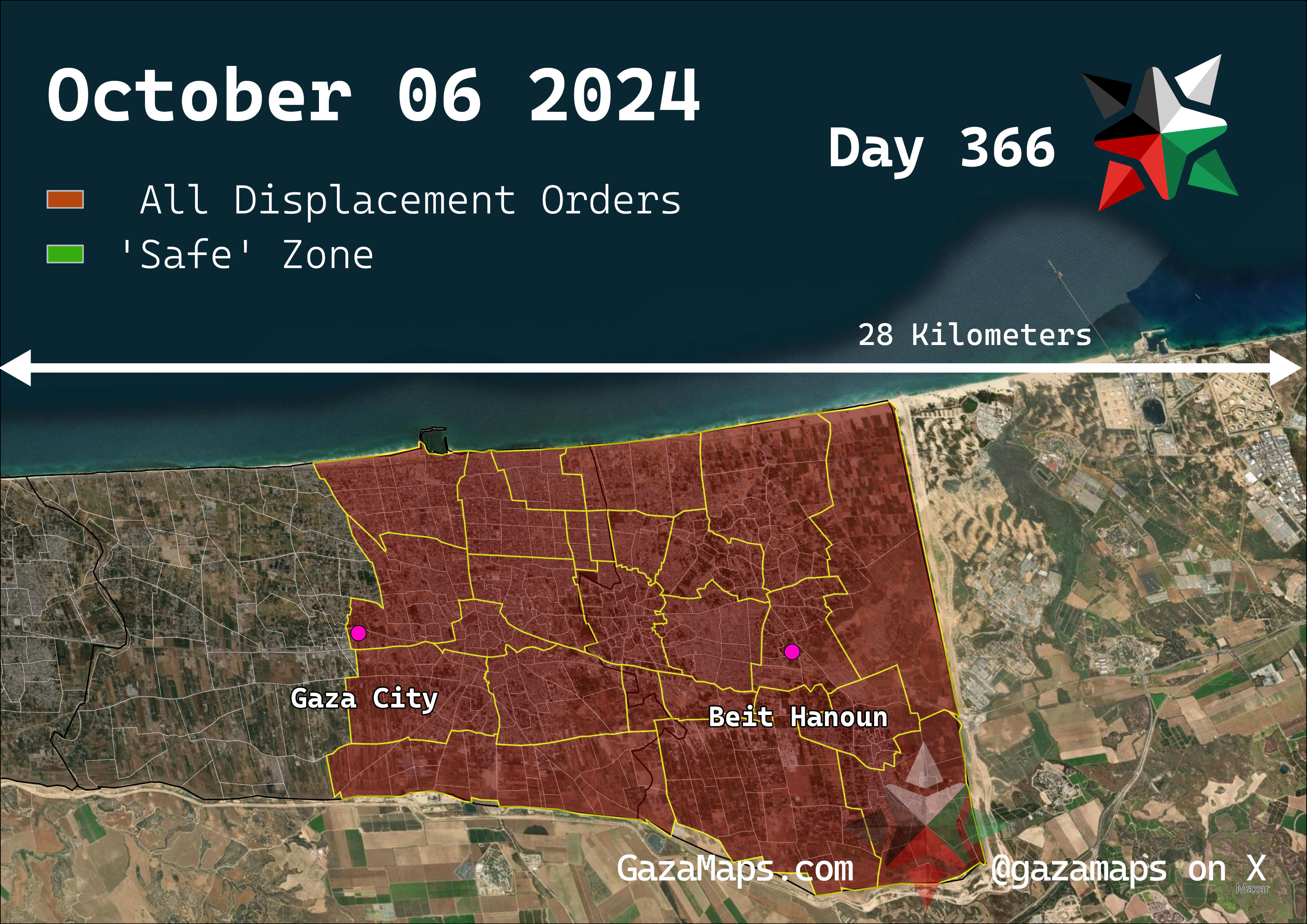 GazaMaps original map, based on IDF displacement order from 06 October 2024