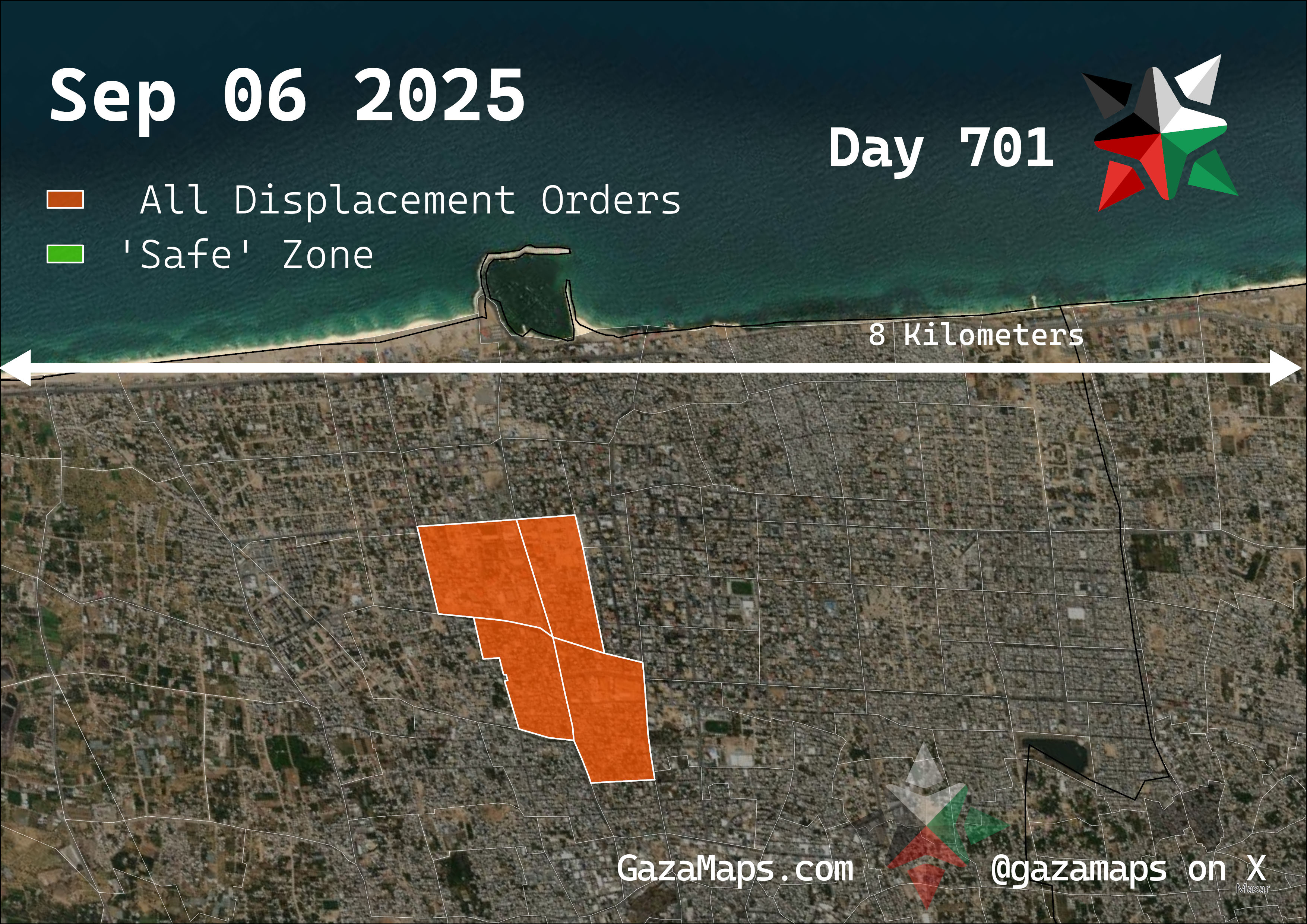 GazaMaps original map, based on IDF displacement order from 06 September 2025