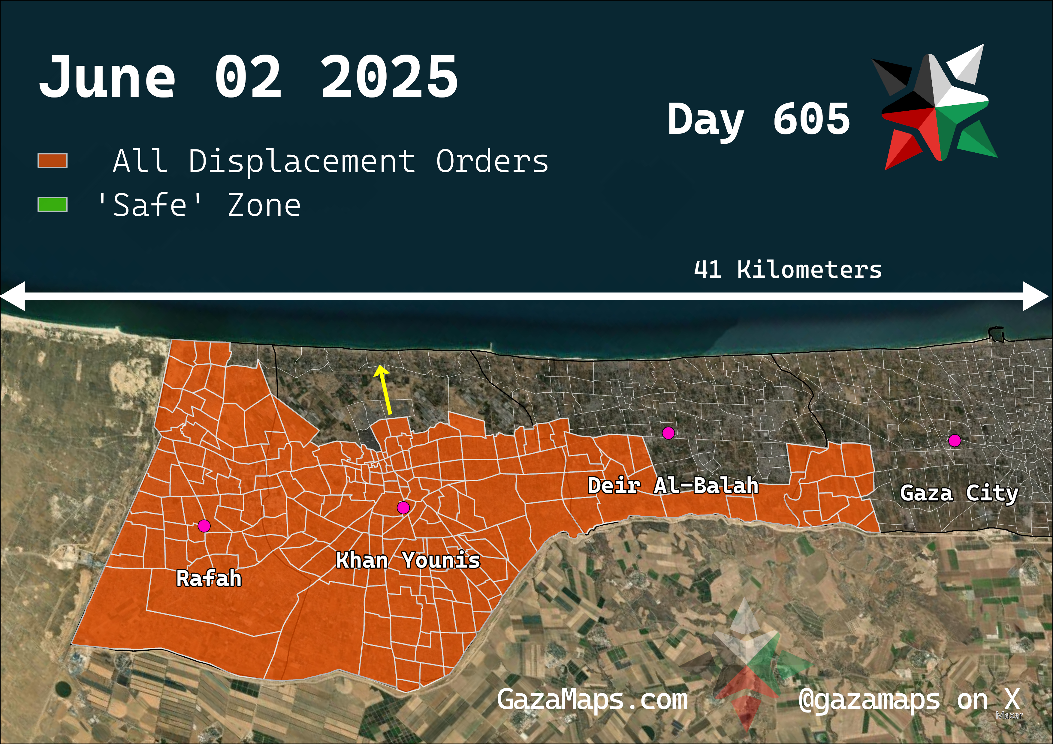 GazaMaps original map, based on IDF displacement order from 02 June 2025