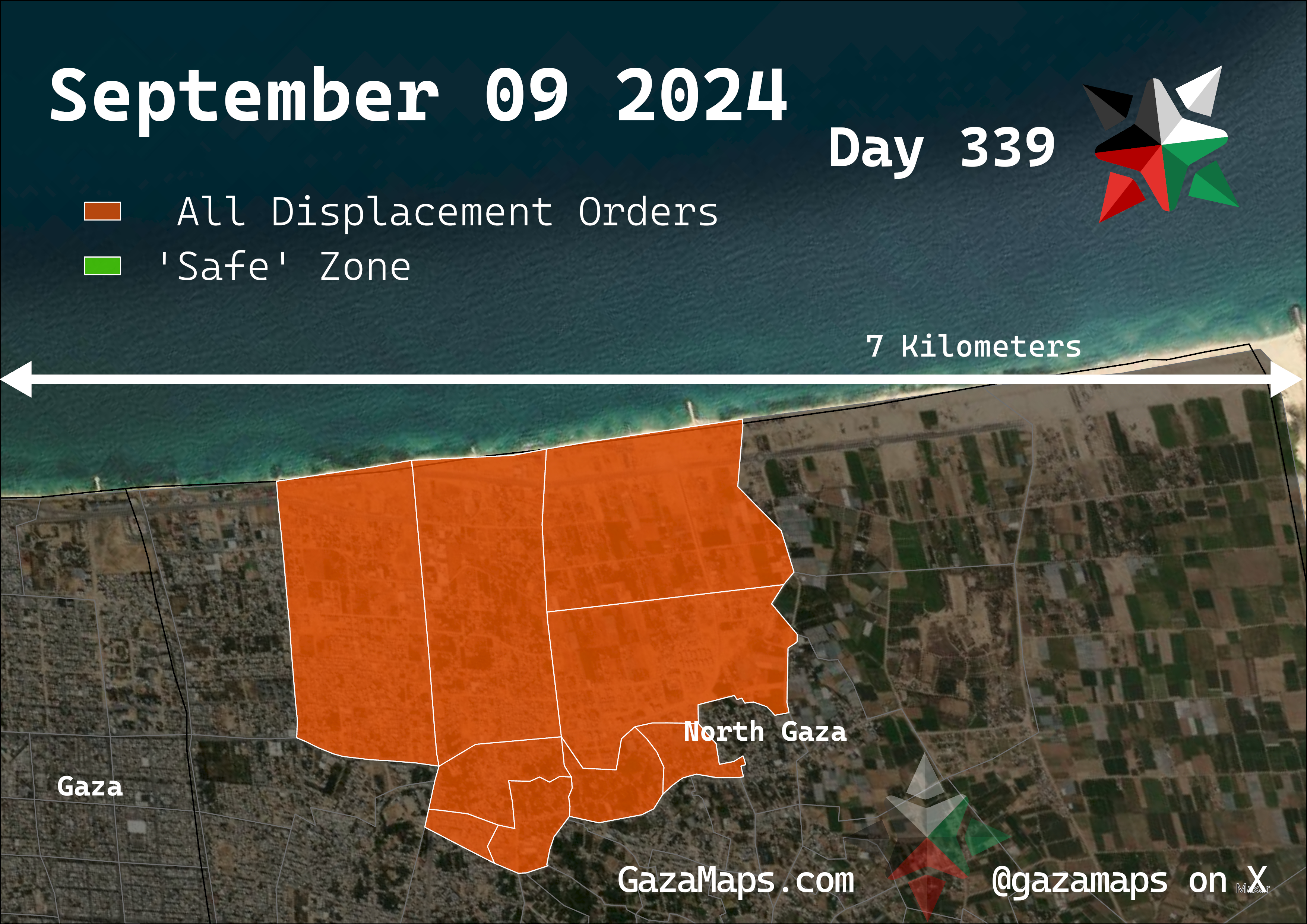 GazaMaps original map, based on IDF displacement order from 09 September 2024