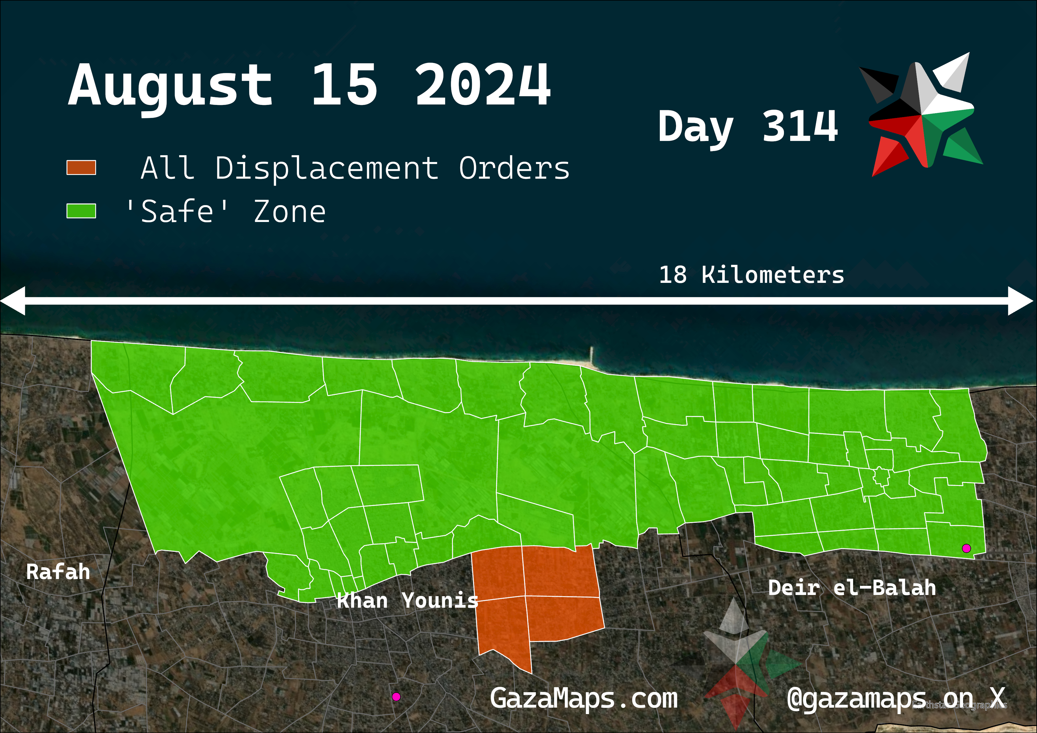 GazaMaps original map, based on IDF displacement order from 15 August 2024
