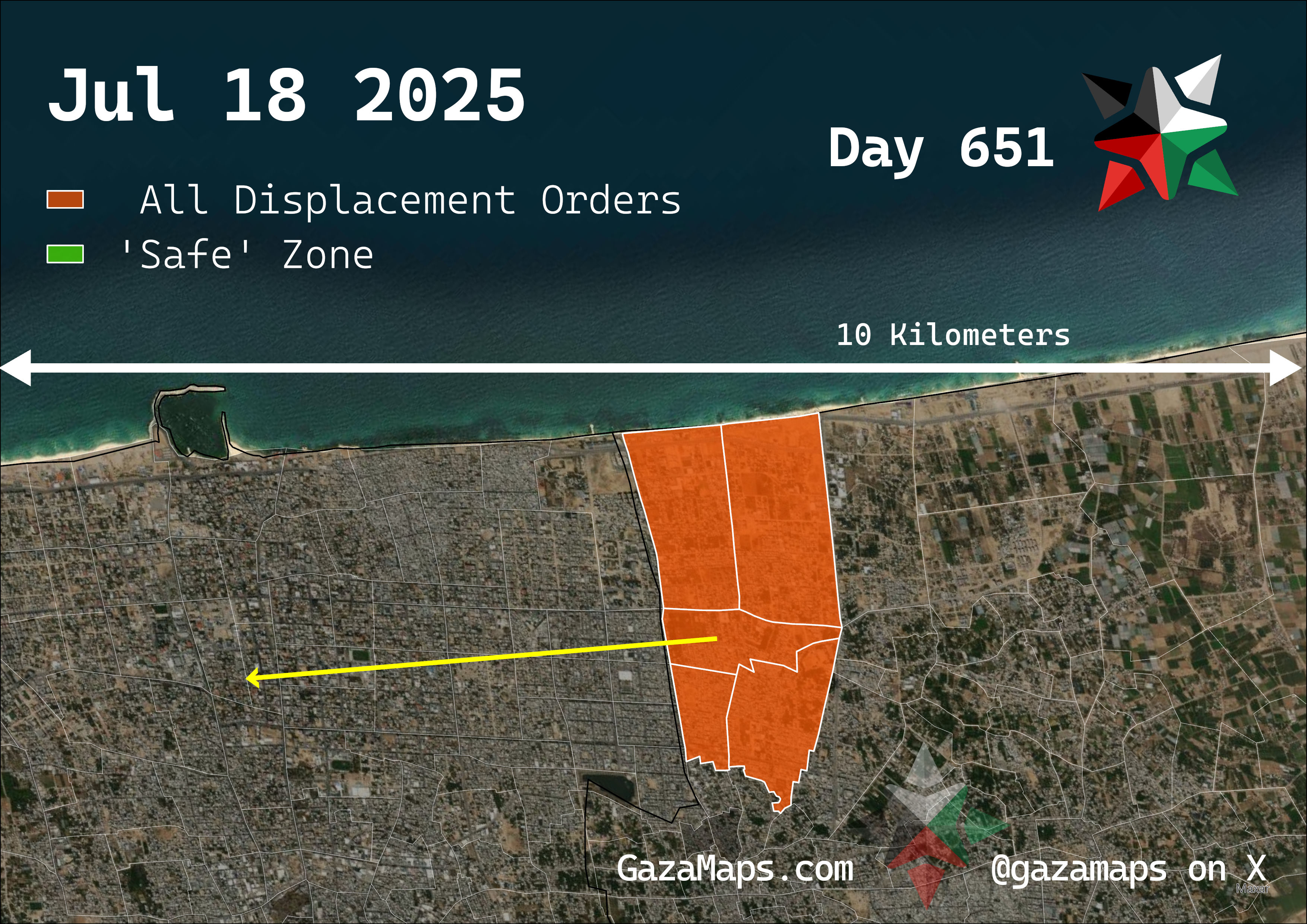 GazaMaps original map, based on IDF displacement order from 18 July 2025