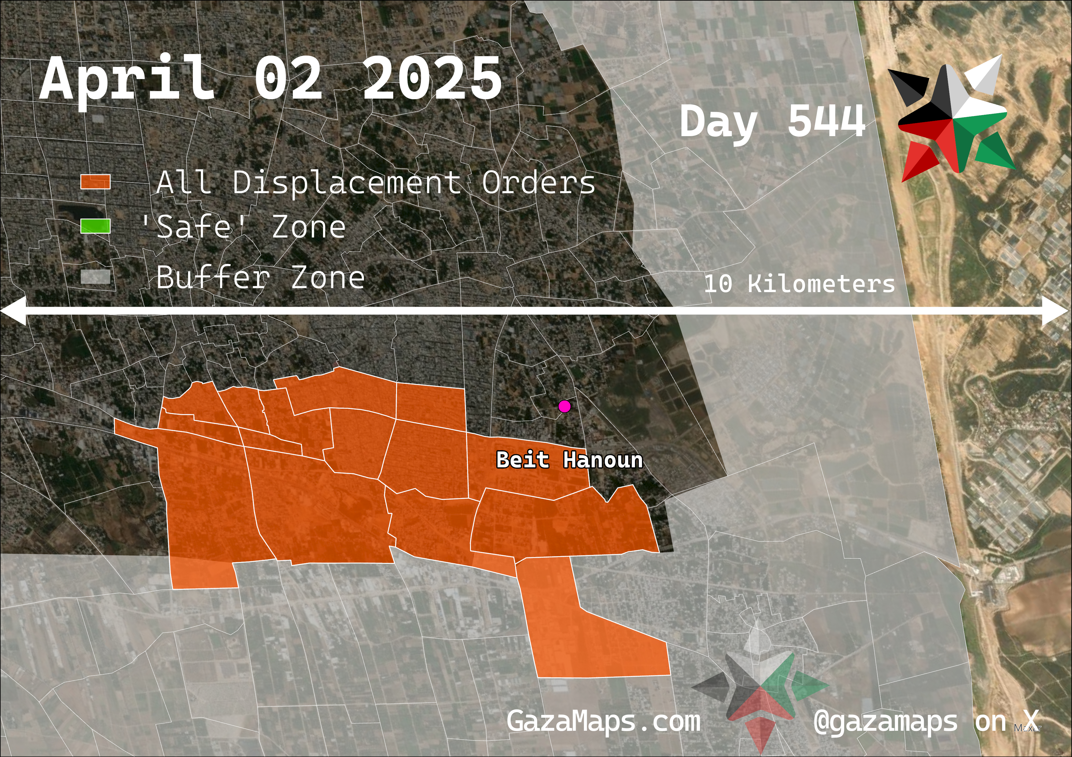 GazaMaps original map, based on IDF displacement order from 02 April 2025