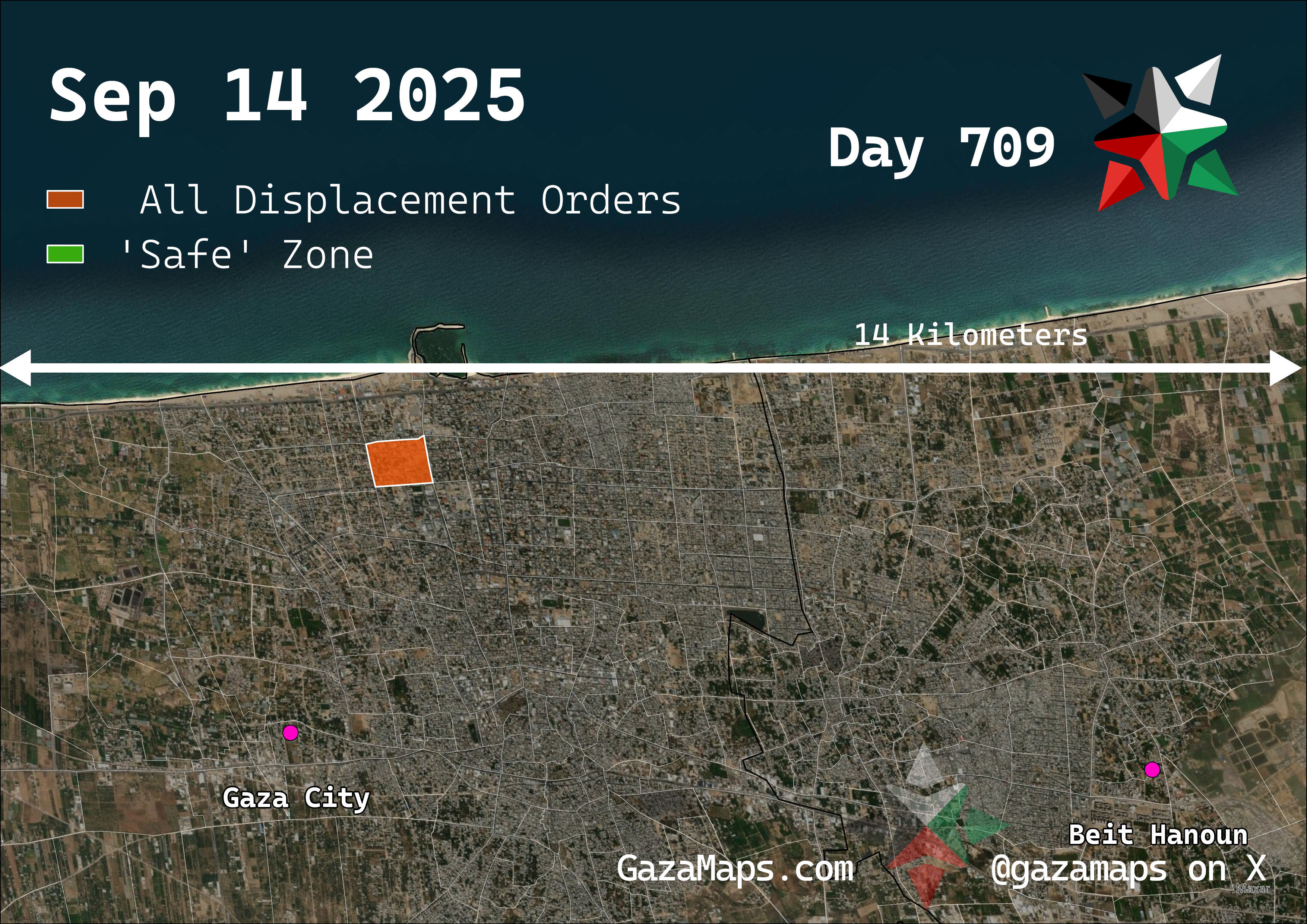 GazaMaps original map, based on IDF displacement order from 14 September 2025