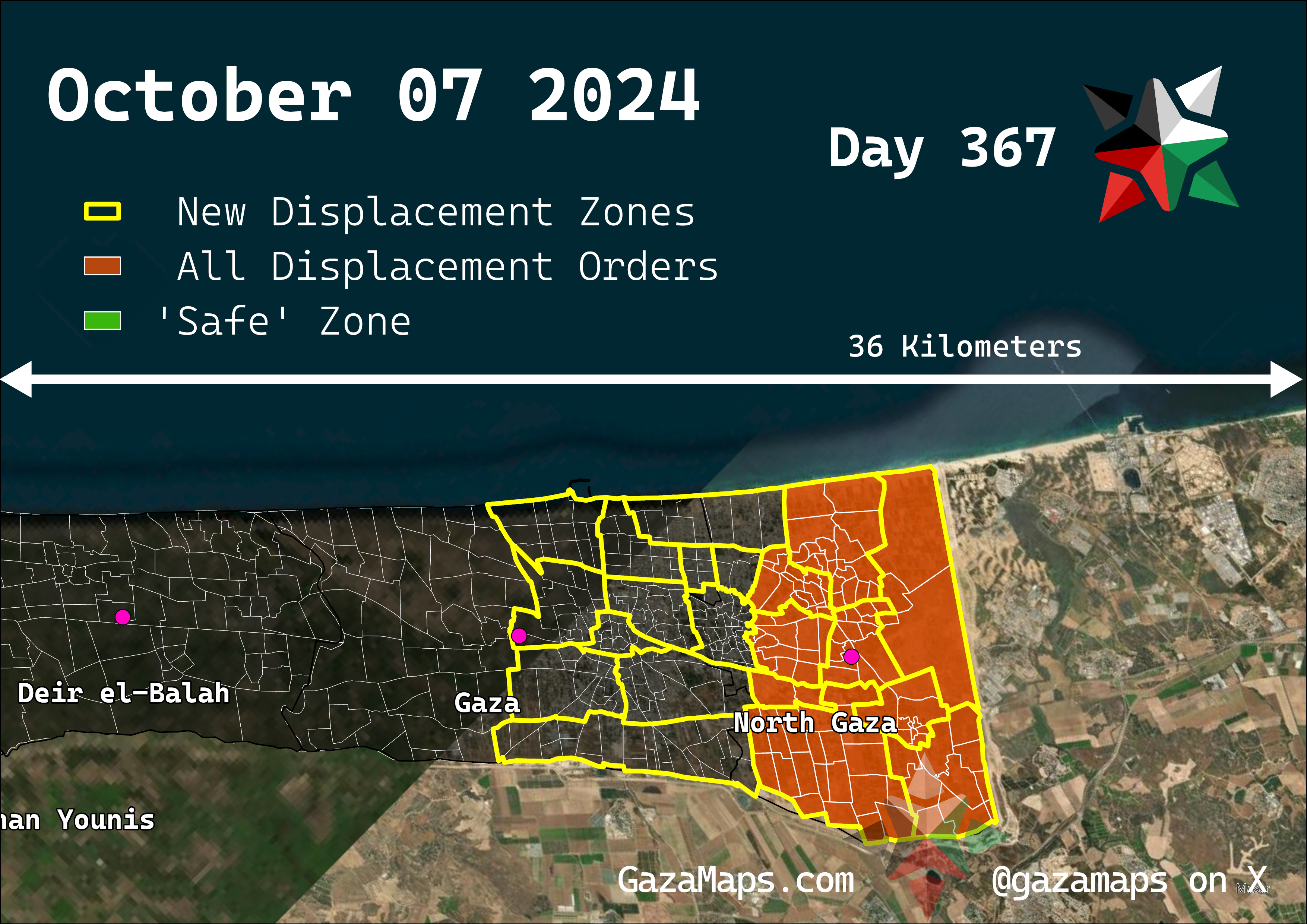 GazaMaps original map, based on IDF displacement order from 07 October 2024