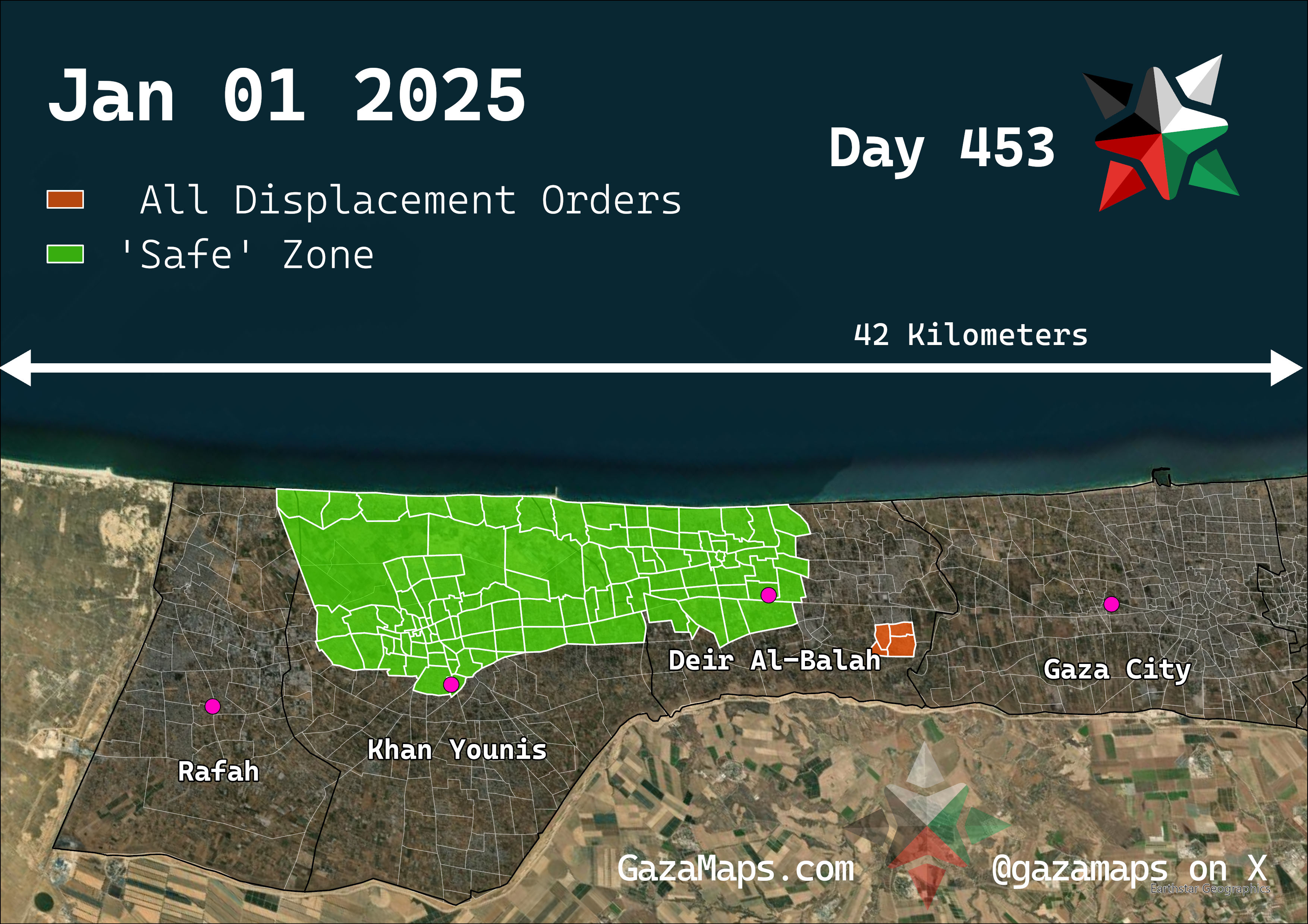 GazaMaps original map, based on IDF displacement order from 01 January 2025